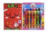 Fruity-squad pom pom 12 gelpennen + kleurboek met sticker voordeel pakket