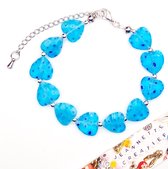 Jeannette-Creatief® - Italy - Millefiori Hart Blauw - Armband - Moederdag - Moederdagcadeau - Armband Dames - Armband met Hartjes - Millefiori kralen - Blauwe armband - Millefiori armband - Blauwe armband - Zilverkleurige kralen