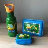 Graafmachine / kraan lunchbox met grote RVS drinkfles / drinkbeker en mini snackbox - Die spiegelburg serie Later als ik groot ben ...