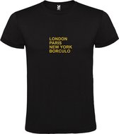 T-shirt Zwart avec image « LONDON, PARIS, NEW YORK, BORCULO » Goud Taille XXXL