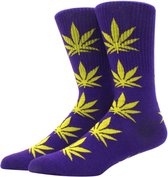 Wietsokken - Cannabissokken - Wiet - Cannabis - Paars-geel - Unisex sokken - Maat 36-45