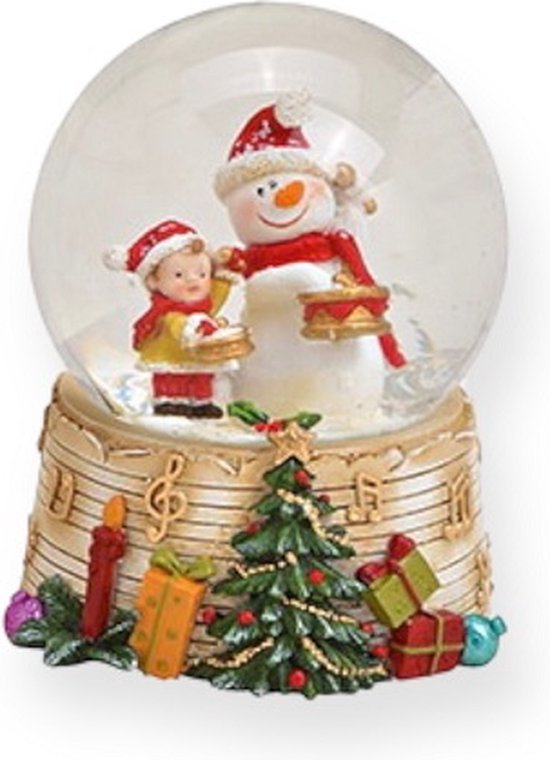 Wurm - Boule à neige - Noël - Bonhomme de neige et garçon avec tambour - Ø7x9cm