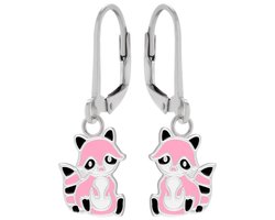 foto van Oorbellen meisje | Zilveren kinder oorbellen | Zilveren oorhangers, roze wasbeer