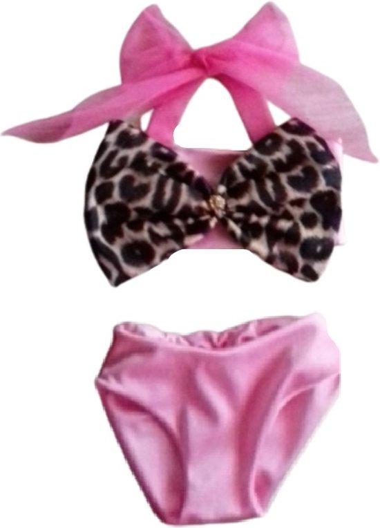 Maat 134 Bikini badpak roze Dierenprint panterprint badkleding baby en kind zwemkleding