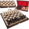 Afbeelding van het spelletje Schaken - Dammen - Internationaal schaakbord - Houten schaakbord met schaakstukken - Schaakborden - Chess board - Chess - Chess set - Schaakspel - Schaakset