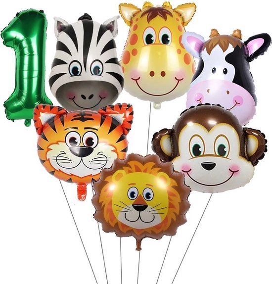 Dieren Jungle Thema Feest - 1 jaar themafeest- Dieren Ballonnen - Folie Ballon - Verjaardagsfeest Jungle Thema - Themapakket Ballonnen Dieren - Feestversiering voor Kinderverjaardag – kinder verjaardag versiering