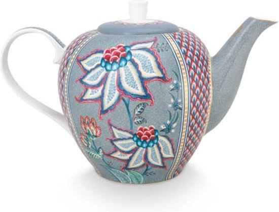Pip Studio Flower Festival Blue - theepot 1.6L - blauw - bloemen - porselein