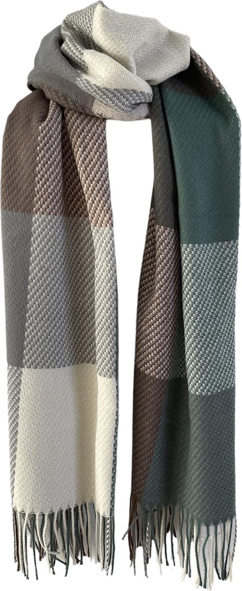 ASTRADAVI Winter Sjaals - Sjaal - Warme en Zachte Unisex Omslagdoek - Lange Tassel Sjaal 190x70 cm - Geruit - Groen, Bruin, Beige