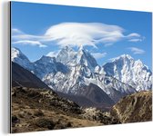 Wanddecoratie Metaal - Aluminium Schilderij Industrieel - Himalaya-berg in Nepal - 120x80 cm - Dibond - Foto op aluminium - Industriële muurdecoratie - Voor de woonkamer/slaapkamer