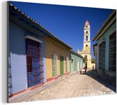 Wanddecoratie Metaal - Aluminium Schilderij Industrieel - Kleurrijke gebouwen in het Noord-Amerikaanse Cuba - 180x120 cm - Dibond - Foto op aluminium - Industriële muurdecoratie - Voor de woonkamer/slaapkamer