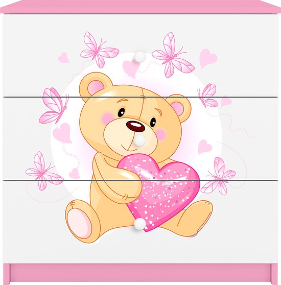 Kocot Kids - Ladekast babydreams roze teddybeer vlinders - Halfhoge kast - Roze