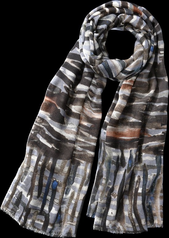 Zachte wollen sjaal met dierprint in blauwtinten