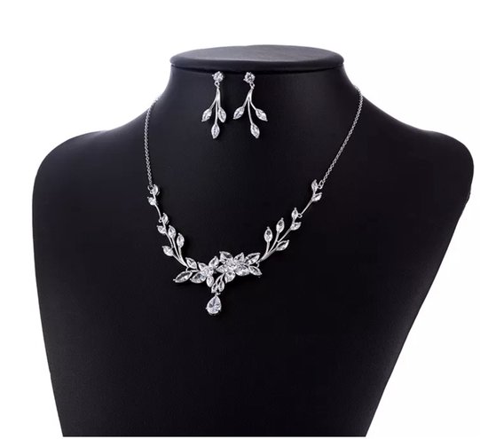 N3 Collecties Choker Cubic Zirconia Statement ketting oorbellen set