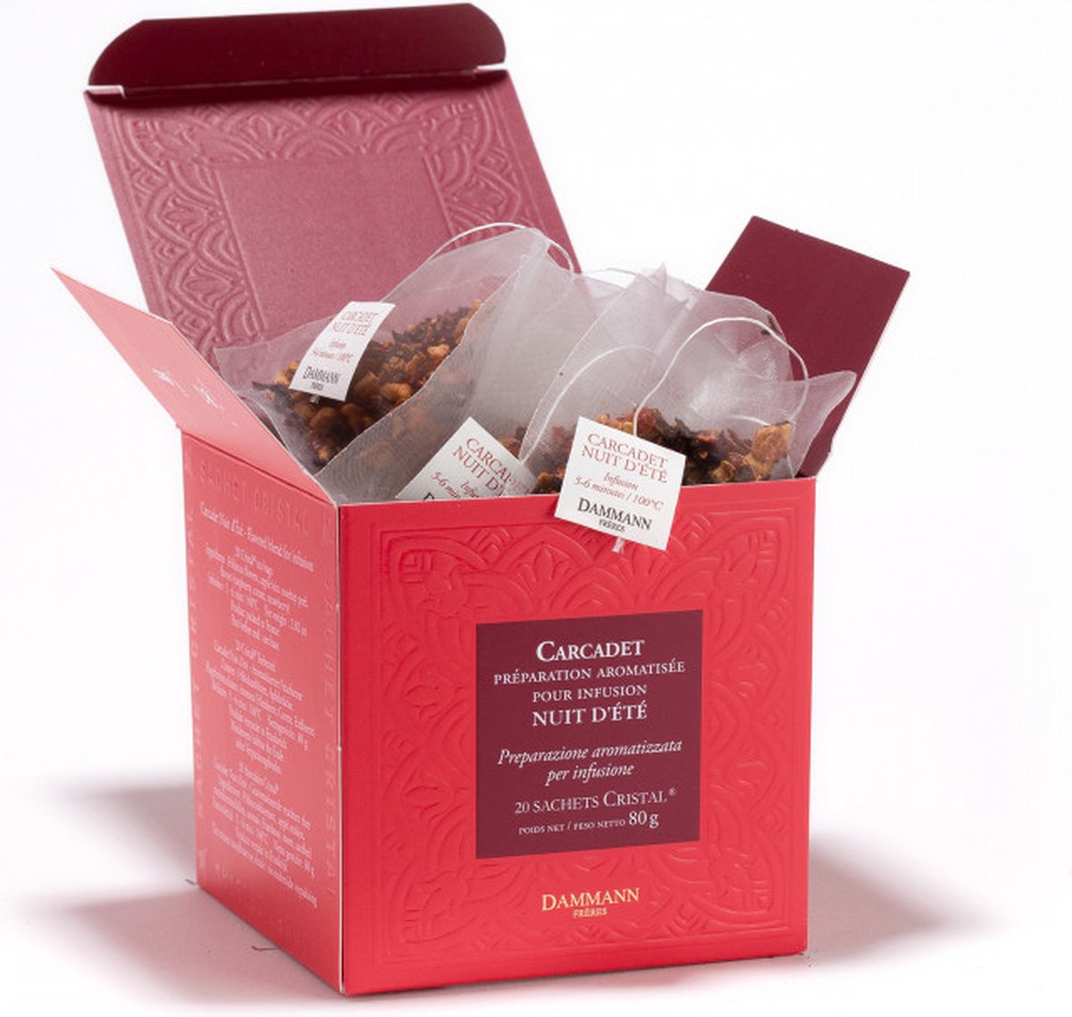 Dammann Frères - Carcadet Nuit D'été 20 Cristal zakjes - Vruchtenthee Aardbei, Framboos - 20 composteerbare theebuiltjes