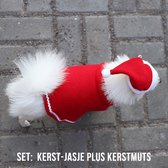 Allernieuwste® SET Kerst Hondenjas PLUS Kerstmuts - Kerstpak Kerstmanpak Kerstkleding Hond Kerst Fashion - Set Rood Wit