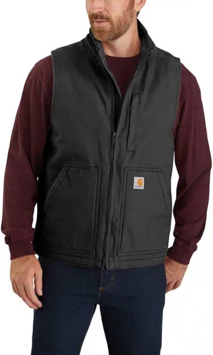 Carhartt Washed Duck Sherpa-Lined Mock-Neck Vest Heren Zwart
