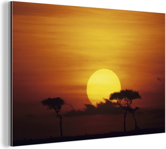 Wanddecoratie Metaal - Aluminium Schilderij Industrieel - Zonsopkomst Masai Mara Nationaal Park - 120x80 cm - Dibond - Foto op aluminium - Industriële muurdecoratie - Voor de woonkamer/slaapkamer