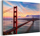 Wanddecoratie Metaal - Aluminium Schilderij Industrieel - Kleurrijke zonsondergang boven de Golden Gate Bridge in San Francisco - 150x100 cm - Dibond - Foto op aluminium - Industriële muurdecoratie - Voor de woonkamer/slaapkamer