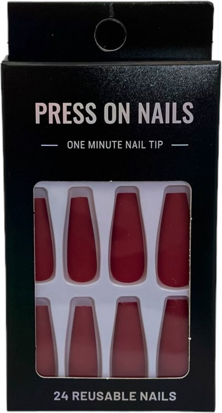 Press On Nails - Nep Nagels – Bordeaux Rood - Matte - Coffin - Manicure -  Plak Nagels... | bol.com