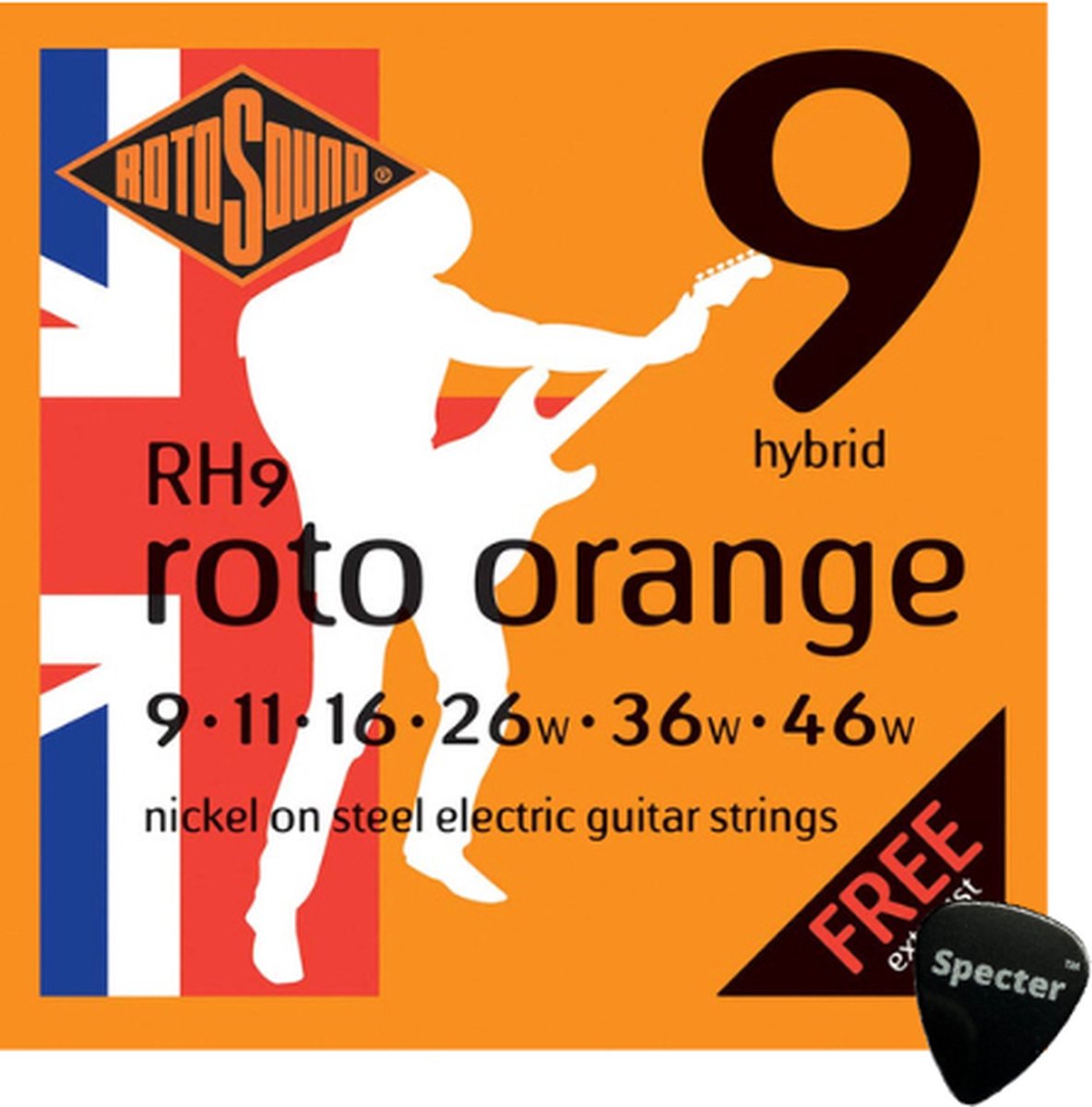 Rotosound Snarenset Elektrische Gitaar Met Specter Plectrum - 009 - 046 Set - Gitaar Snaren