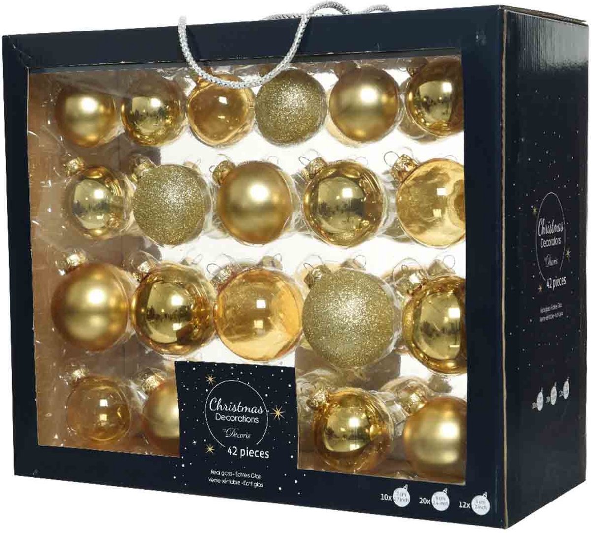 Decoris kerstballen mix - 42 Stuks - Glas - Goud - Decoris