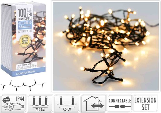 Koppelbare Kerstverlichting extensionset - 100 LED - 7.5m - warm wit |  bol.com