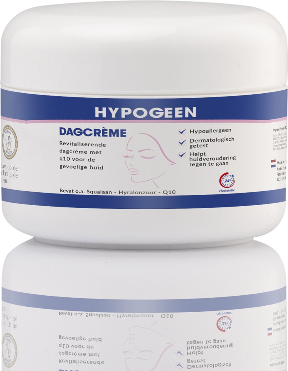 Goedkoopste Hypogeen Dagcrème - Anti-rimpel Crème met Hyaluronzuur - Vrij van Parabenen, Parfum en Siliconen - Tegen Huidveroudering - Met Squalaan en Q10 - Hypoallergeen - pH-neutraal - Hydraterend - Voor Droge en Gevoelige Huid - Pot 75ml