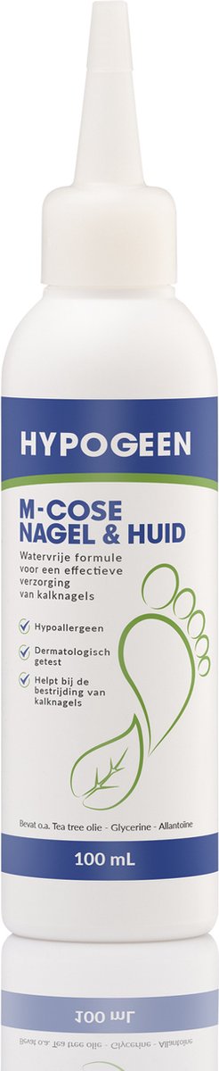 Hypogeen M-Cose Nagel & Huid kalknagelproduct Mycose oplossing met tea tree olie helpt bij bestrijding van kalknagels oplossing schimmelnagels met squalaan & ureum hypoallergeen PH-neutraal snel resultaat flesje 100ml