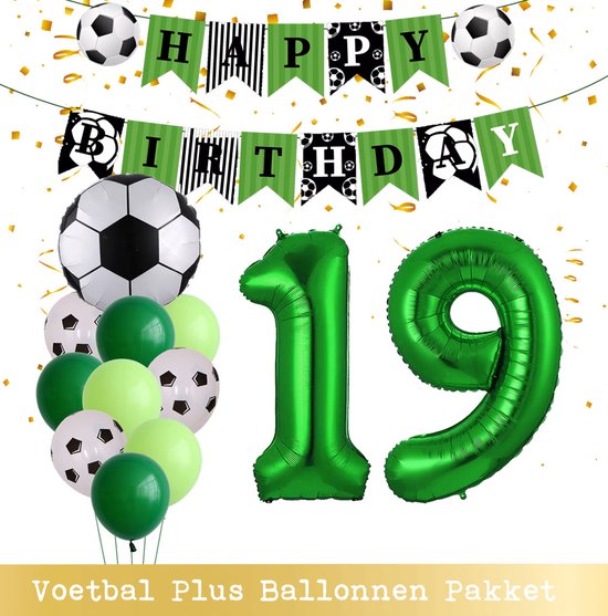 Cijfer Ballon 19 Jaar - Voetbal Ballonnen - Snoes - Pluspakket - set van 12 Sport Voetbalfan Voetbal Jongen/Meisje - Sportieve - Voetbal Vrouwen Mannen - Kinderfeestje - Verjaardag - Helium Ballon nummer 19