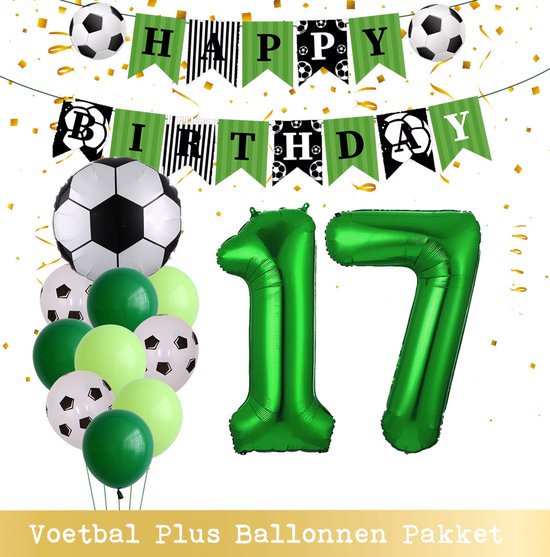 Cijfer Ballon 17 Jaar - Voetbal Ballonnen - Snoes - Pluspakket - set van 12 Sport Voetbalfan Voetbal Jongen/Meisje - Sportieve - Voetbal Vrouwen Mannen - Kinderfeestje - Verjaardag - Helium Ballon nummer 17