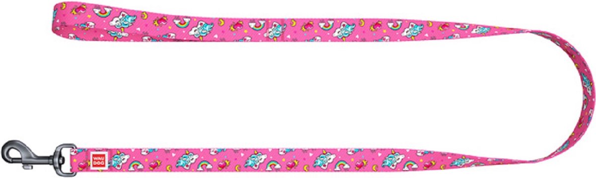 WAUDOG Unicorns Hondenlijn / Hondenriem - Nylon - Roze - Breedte: 25 mm - Lengte: 122 cm - Geschikt voor grote honden