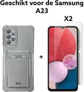 samsung a23 siliconen transparant hoesje antischok met pashouder + 2x screenprotector samsung galaxy a23 antishock backcover doorzichtig achterkant with card holder + 2x tempered glas 9H