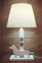 Lamp - Teckel - Tafellamp inclusief lampenkap - Hout - Wit - Gladharige teckel - 37x10x18cm