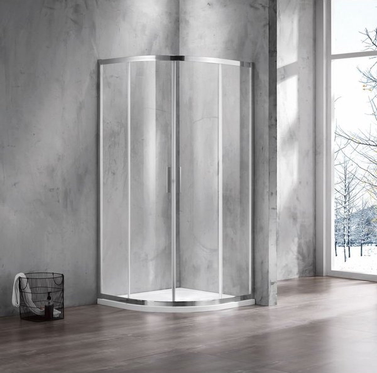 Saniclass Casus douchecabine 100x100x200cm kwartrond helder glas profiel chroom
