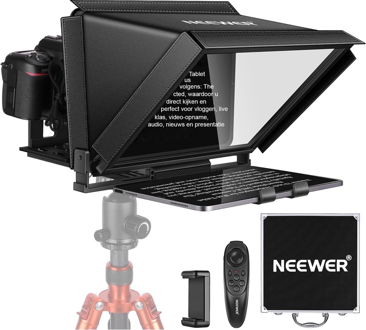 Neewer® - Aluminium Teleprompter voor iPad Tablet Smartphone DSLR Camera - Met Afstandsbediening - iOS/Android Compatibele App - Online Onderwijs/Vlogger/Live Streaming - Inclusief Etui