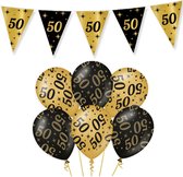50 Jaar Verjaardag Decoratie Versiering - Feest Versiering - Vlaggenlijn - Ballonnen - Man & Vrouw - Zwart en Goud