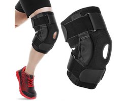 De Millennials Kniebrace - Open Patella Knie Brace - Bandage Ondersteuning - One Size Fits All - Dames - Heren - Steun Slijmbeursontsteking - Sportblessure - Zwart- rood - Verstelbaar Compressie Bandage -