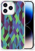 TPU Silicone Hoesje Geschikt voor iPhone 14 Pro Telefoonhoesje met doorzichtige rand Abstract Groen Blauw