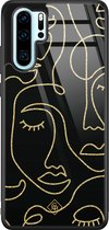 Casimoda® hoesje - Geschikt voor Huawei P30 Pro - Abstract Faces - Hard Case Backcover - TPU - Zwart - Geometrisch patroon