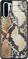 Casimoda® hoesje - Geschikt voor Huawei P30 Pro - Snake / Slangenprint bruin - Hard Case Backcover - TPU - Goudkleurig - Slangenprint