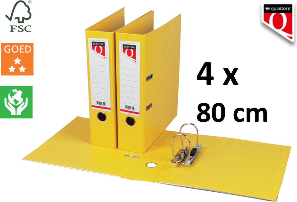 4 x Ordner Quantore - A4 - 80mm breed - PP kunststof - geel