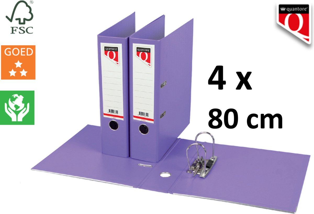 4 X Ordner Quantore - A4 - 80mm breed - PP kunststof - violet