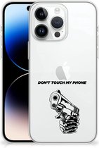 Telefoonhoesje Geschikt voor iPhone 14 Pro Max Back Cover Siliconen Hoesje Transparant Gun Don't Touch My Phone