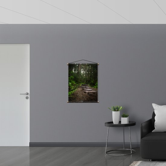 WallClassics - Affiche Textile - Chemin de Carreaux de Pierre à travers la Forêt - 60x80 cm Photo sur Textile