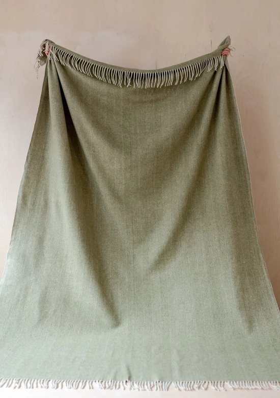 Sprei Visgraat Groen (Olive) - 175x250 - Gerecycled Wol - TBCo Scotland