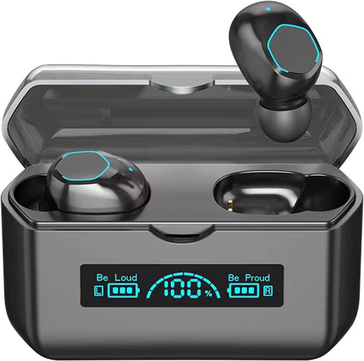 Pro-Care Excellent Quality™ M19B Hifi Bluetooth 5.2 Draadloze Earbuds - LED Charging - Tiptoetsen - Inline Microfoon - IOS Android Smartphones Tablets - Active Noise Reduction - Zwart