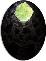 WallClassics - Panneau en mousse PVC ovale - Vue depuis un puits - Photo 30 x 40 cm sur ovale (avec système de suspension)