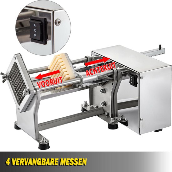 VEVOR Aardappelsnijder, frietsnijder, 1/4 3/8 inch 6 wiggen, frietsnijder, groentesnijder, commerciële hakmolen, fruitsnijmachine met 4 reservemesjes, roestvrij stalen hakmolen