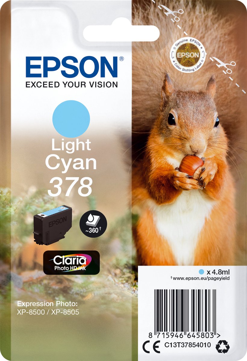 Epson Squirrel enkelverpakking lichtcyaan 378 Claria Photo HD-inkt