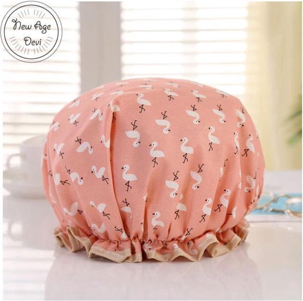 Goedkoopste 2 x Dikke Douche muts - Shower Cap - Flamingo Orange - Waterdicht - BadMuts - Dubbele Laag - Douchemuts Haar Cover Bedekking - Vrouwen Benodigdheden DoucheCap Badkamer Accessoires